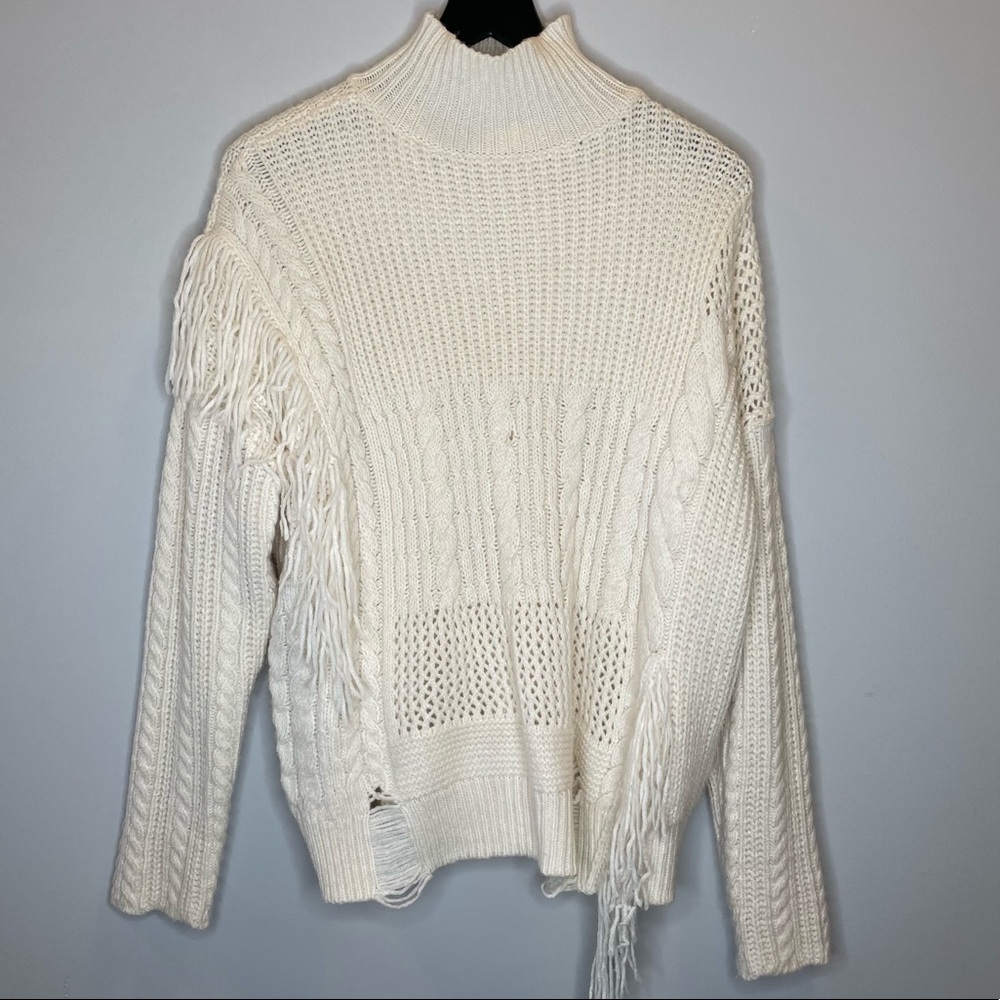 FREE GENERATION Distressed Cream Sweater Medium